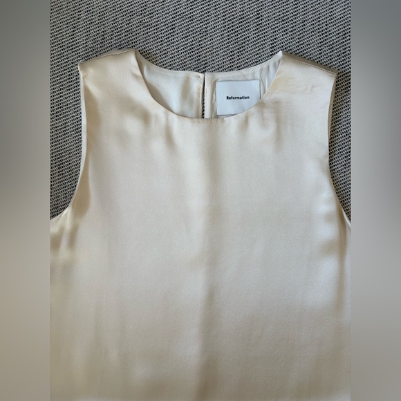 NEW Reformation Jessalyn Lace Silk Crew Neck Mini Dress Almond Ivory | size S - Picture 10 of 12